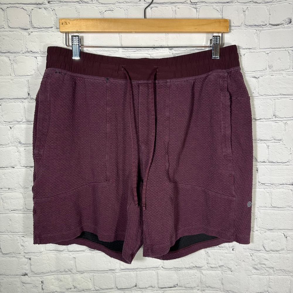 Lululemon Mens At Ease Short Textured Knit‎ Cassis Burgundy Heathered Athletic